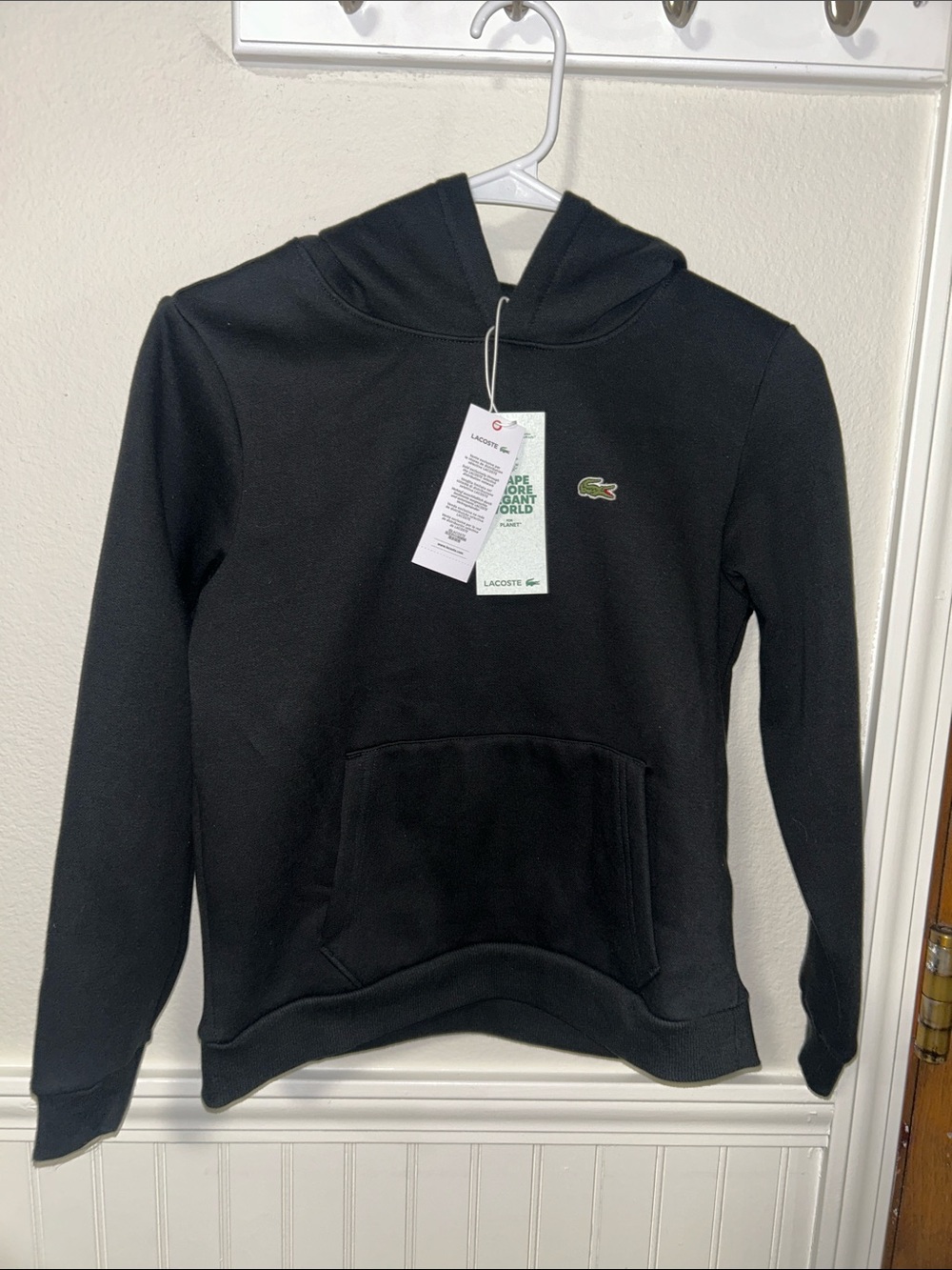 Lacoste Kids Black Hooded Sweatshirt with Crocodile Logo